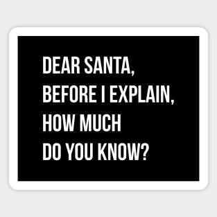 DEAR SANTA BEFORE I EXPLAIN HOW MUCH DO YOU KNOW Magnet